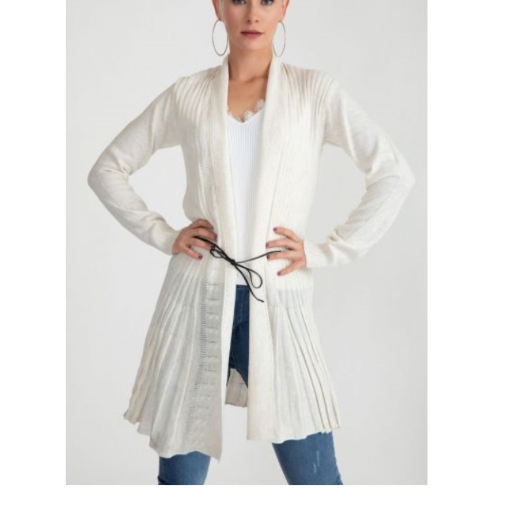 Oatmeal pleated Belted Light Cardigan